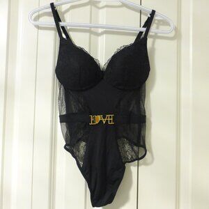 VICTORIA'S SECRET black "Very Sexy" love teddy bodysuit